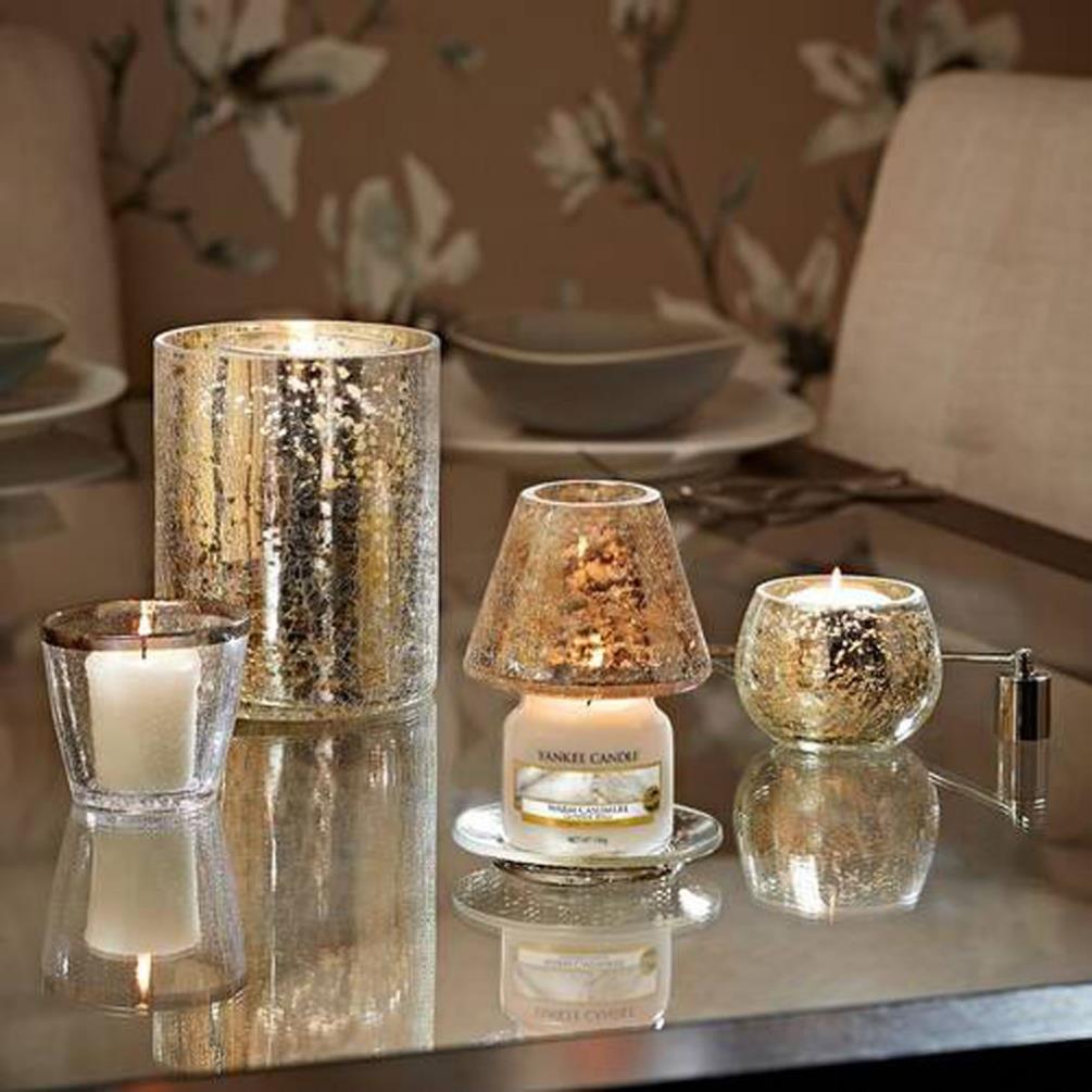 Yankee Candle Kensington Mercury Crackle Glass Small Shade & Tray Set Extra Image 1